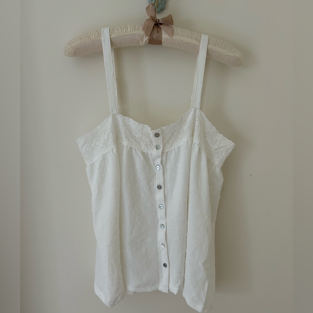Laura Ashley White Eyelet Button-Front Camisole